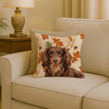 Load image into Gallery viewer, Longhaired Chocolate and Tan Dachshund Heirloom Fall Throw Pillow