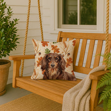 Load image into Gallery viewer, Longhaired Chocolate and Tan Dachshund Heirloom Fall Throw Pillow