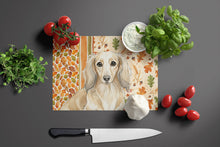 Load image into Gallery viewer, Longhaired Cream Dachshund Heirloom Fall Glass Cutting Board