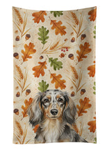 Load image into Gallery viewer, Longhaired Dapple Dachshund Heirloom Fall Kitchen Towel