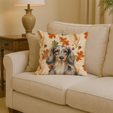 Load image into Gallery viewer, Longhaired Dapple Dachshund Heirloom Fall Throw Pillow