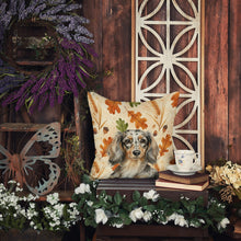 Load image into Gallery viewer, Longhaired Dapple Dachshund Heirloom Fall Throw Pillow