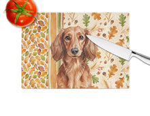Load image into Gallery viewer, Longhaired Red Dachshund Heirloom Fall Glass Cutting Board