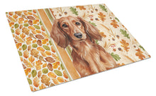 Load image into Gallery viewer, Longhaired Red Dachshund Heirloom Fall Glass Cutting Board