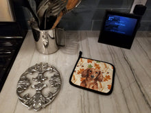 Load image into Gallery viewer, Longhaired Red Dachshund Heirloom Fall Pair of Pot Holders