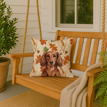 Load image into Gallery viewer, Longhaired Red Dachshund Heirloom Fall Throw Pillow
