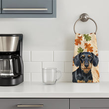 Load image into Gallery viewer, Wirehaired Black and Tan Dachshund Heirloom Fall Kitchen Towel