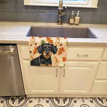 Load image into Gallery viewer, Wirehaired Black and Tan Dachshund Heirloom Fall Kitchen Towel