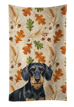 Load image into Gallery viewer, Wirehaired Black and Tan Dachshund Heirloom Fall Kitchen Towel