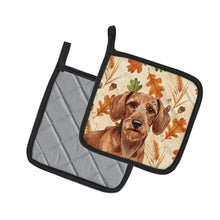 Load image into Gallery viewer, Wirehaired Red Dachshund Heirloom Fall Pair of Pot Holders