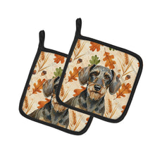Load image into Gallery viewer, Wirehaired Wild Boar Dachshund Heirloom Fall Pair of Pot Holders