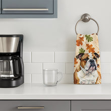 Load image into Gallery viewer, Brindle and White English Bulldog Heirloom Fall Kitchen Towel