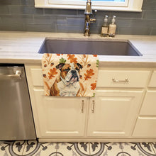 Load image into Gallery viewer, Brindle and White English Bulldog Heirloom Fall Kitchen Towel