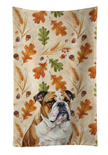 Load image into Gallery viewer, Brindle and White English Bulldog Heirloom Fall Kitchen Towel