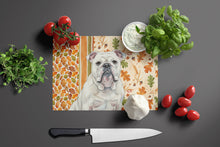 Load image into Gallery viewer, White English Bulldog Heirloom Fall Glass Cutting Board