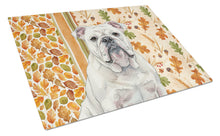 Load image into Gallery viewer, White English Bulldog Heirloom Fall Glass Cutting Board
