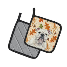 Load image into Gallery viewer, White English Bulldog Heirloom Fall Pair of Pot Holders