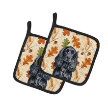 Load image into Gallery viewer, Black English Cocker Spaniel Heirloom Fall Pair of Pot Holders