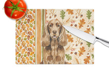 Load image into Gallery viewer, Liver English Cocker Spaniel Heirloom Fall Glass Cutting Board