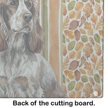 Load image into Gallery viewer, Liver Roan English Cocker Spaniel Heirloom Fall Glass Cutting Board