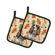 Load image into Gallery viewer, Liver Roan English Cocker Spaniel Heirloom Fall Pair of Pot Holders