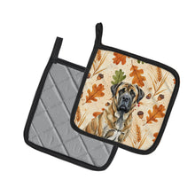 Load image into Gallery viewer, Brindle English Mastiff Heirloom Fall Pair of Pot Holders