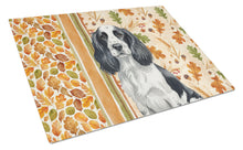 Load image into Gallery viewer, Black and White English Springer Spaniel Heirloom Fall Glass Cutting Board