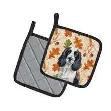 Load image into Gallery viewer, Black and White English Springer Spaniel Heirloom Fall Pair of Pot Holders