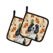 Load image into Gallery viewer, Black and White English Springer Spaniel Heirloom Fall Pair of Pot Holders