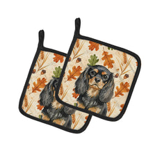 Load image into Gallery viewer, Black and Tan English Toy Spaniel Heirloom Fall Pair of Pot Holders