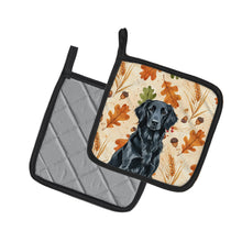 Load image into Gallery viewer, Black Flat-Coated Retriever Heirloom Fall Pair of Pot Holders
