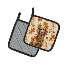 Load image into Gallery viewer, Liver Flat-Coated Retriever Heirloom Fall Pair of Pot Holders