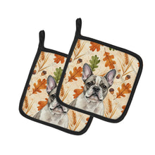 Load image into Gallery viewer, Pied French Bulldog Heirloom Fall Pair of Pot Holders