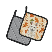 Load image into Gallery viewer, White German Shepherd Heirloom Fall Pair of Pot Holders
