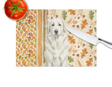 Load image into Gallery viewer, White Great Pyrenees Heirloom Fall Glass Cutting Board