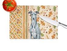 Load image into Gallery viewer, Blue Brindle Greyhound Heirloom Fall Glass Cutting Board