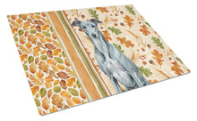 Load image into Gallery viewer, Blue Brindle Greyhound Heirloom Fall Glass Cutting Board