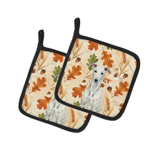 Load image into Gallery viewer, White Greyhound Heirloom Fall Pair of Pot Holders