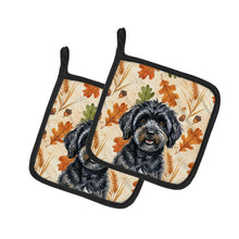 Load image into Gallery viewer, Black Havanese Heirloom Fall Pair of Pot Holders