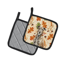 Load image into Gallery viewer, Brindle Irish Wolfhound Heirloom Fall Pair of Pot Holders