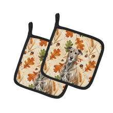 Load image into Gallery viewer, Brindle Irish Wolfhound Heirloom Fall Pair of Pot Holders
