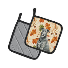 Load image into Gallery viewer, Gray Irish Wolfhound Heirloom Fall Pair of Pot Holders