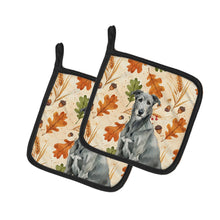 Load image into Gallery viewer, Gray Irish Wolfhound Heirloom Fall Pair of Pot Holders