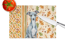 Load image into Gallery viewer, Blue Italian Greyhound Heirloom Fall Glass Cutting Board