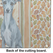 Load image into Gallery viewer, Blue Italian Greyhound Heirloom Fall Glass Cutting Board