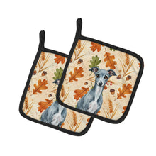Load image into Gallery viewer, Blue Italian Greyhound Heirloom Fall Pair of Pot Holders