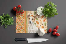 Load image into Gallery viewer, White and Tan Jack Russell Terrier Heirloom Fall Glass Cutting Board