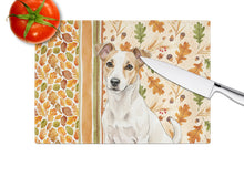 Load image into Gallery viewer, White and Tan Jack Russell Terrier Heirloom Fall Glass Cutting Board