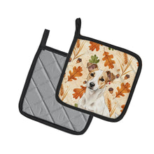Load image into Gallery viewer, White and Tan Jack Russell Terrier Heirloom Fall Pair of Pot Holders