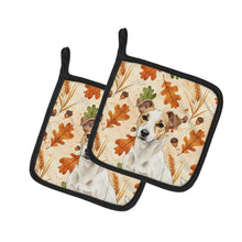 Load image into Gallery viewer, White and Tan Jack Russell Terrier Heirloom Fall Pair of Pot Holders